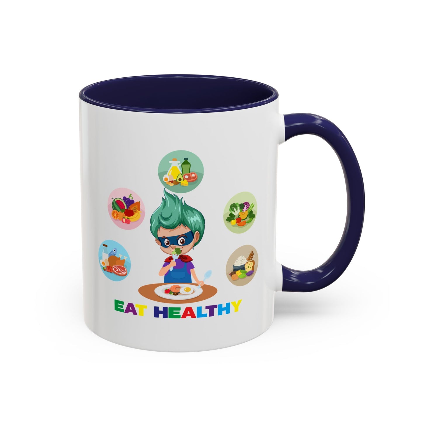 Accent Coffee Mug - Supper kiddo showing healthy food to eat