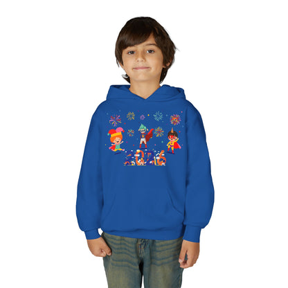 Youth Heavy Blend Hooded Sweatshirt - Super kiddo and other hero - [[{"value":"Wonderwear Kid"}]]