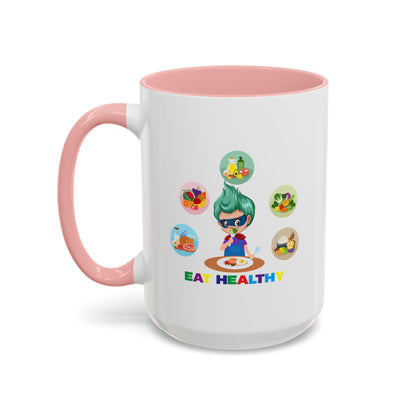 Accent Coffee Mug - Supper kiddo showing healthy food to eat - [[{"value":"Wonderwear Kid"}]]