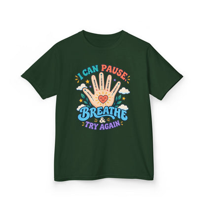 Kids Heavy Cotton™ Tee - Pause, Breathe, Try Again Hand Guide