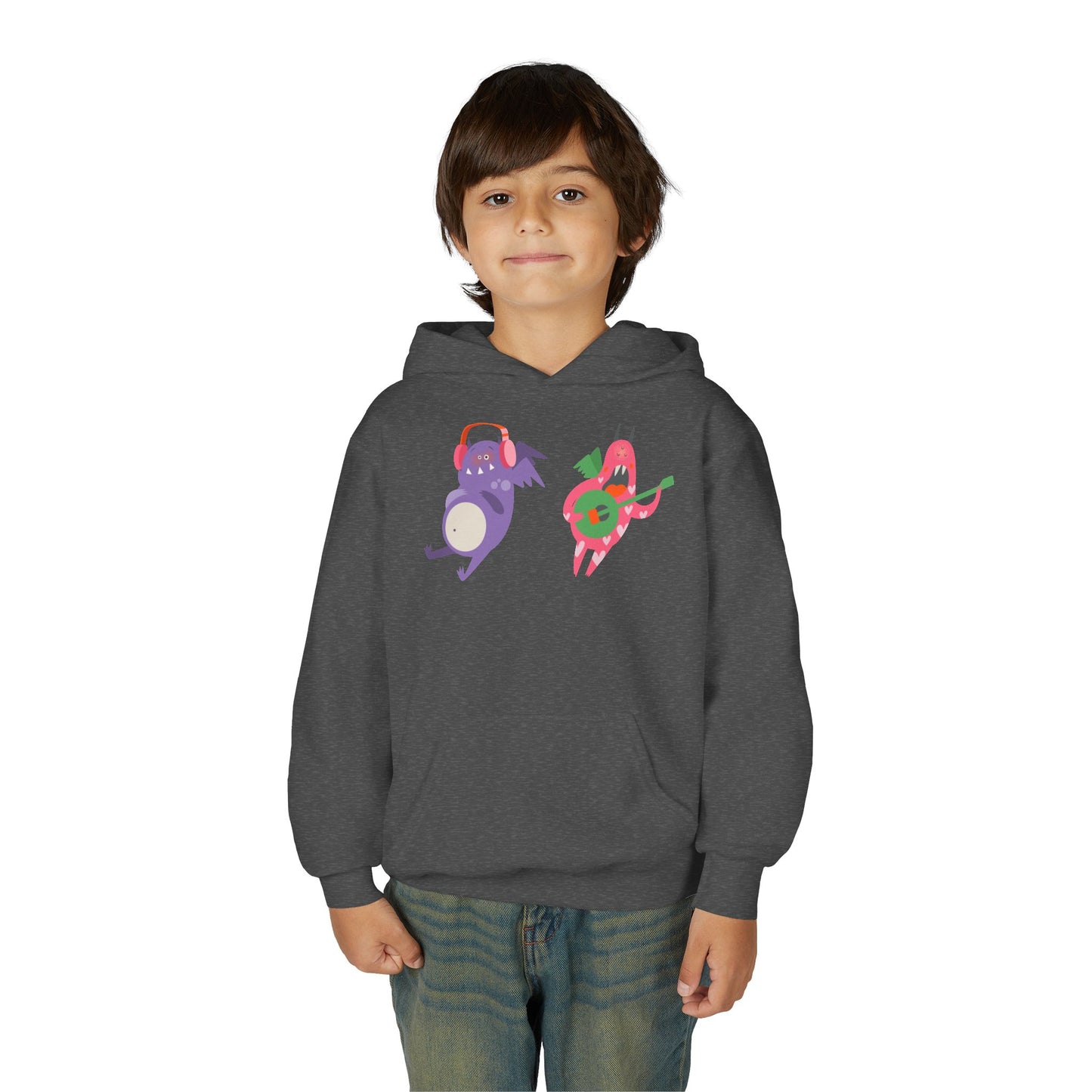 Youth Heavy Blend Hooded Sweatshirt - Monsters playing instruments
