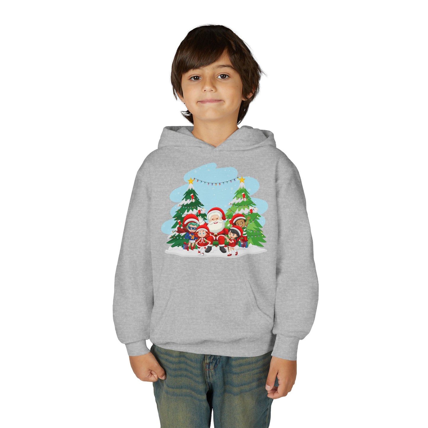 Youth Heavy Blend Hooded Sweatshirt - Super kiddo with santa claus