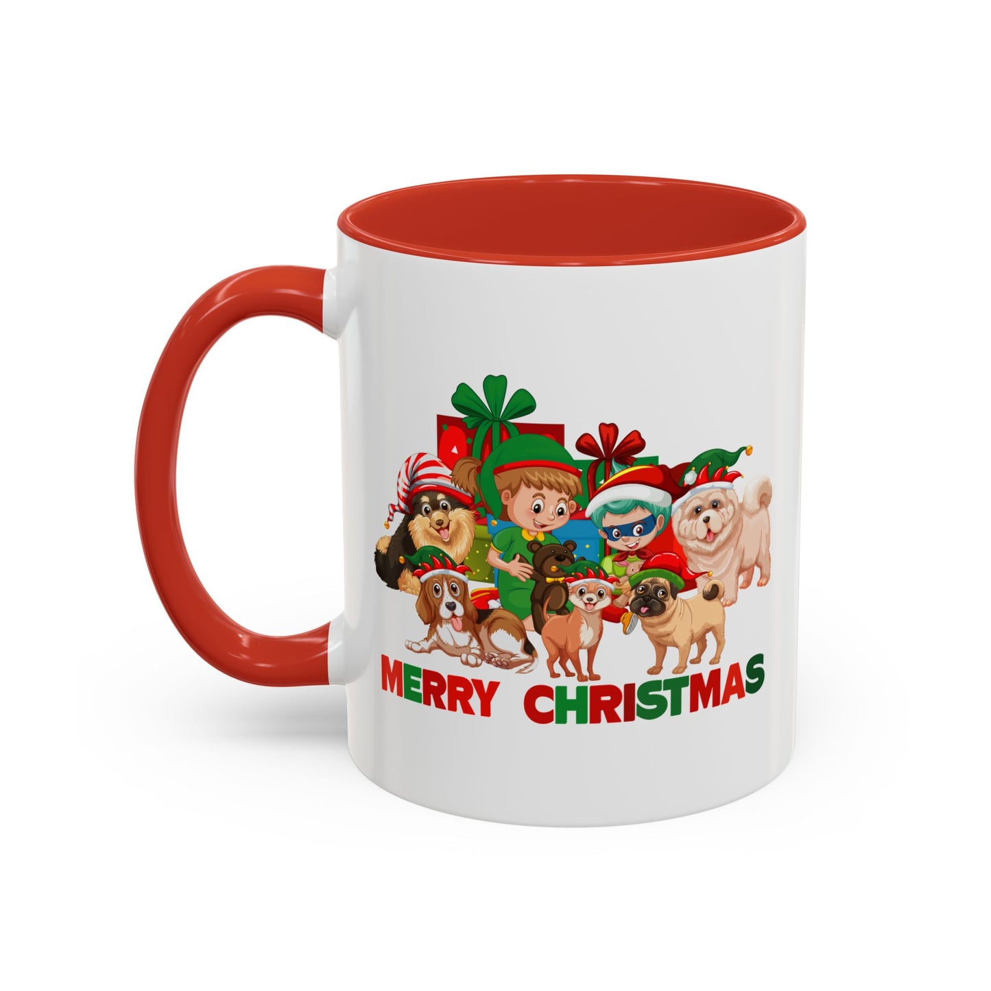 Accent Coffee Mug - Christmas with super kiddo pet friends with text