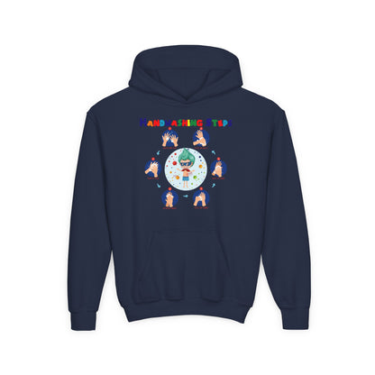 Youth Heavy Blend Hooded Sweatshirt - Super kiddo how to wash hand properly - [[{"value":"Wonderwear Kid"}]]
