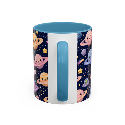Accent Coffee Mug  (11/15 oz) - Kawaii Saturns in a Starry Space