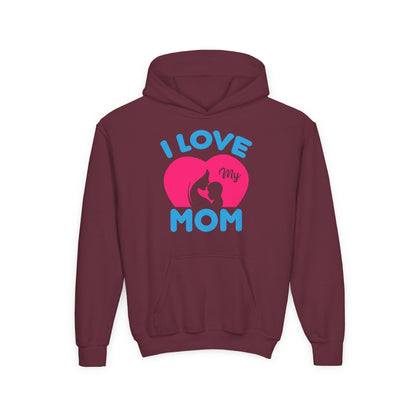 Youth Heavy Blend Hooded Sweatshirt -  i love my mom logo Printify