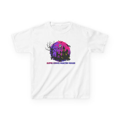 Kids Heavy Cotton™ Tee - Super kiddo flying on hunted house - [[{"value":"Wonderwear Kid"}]]
