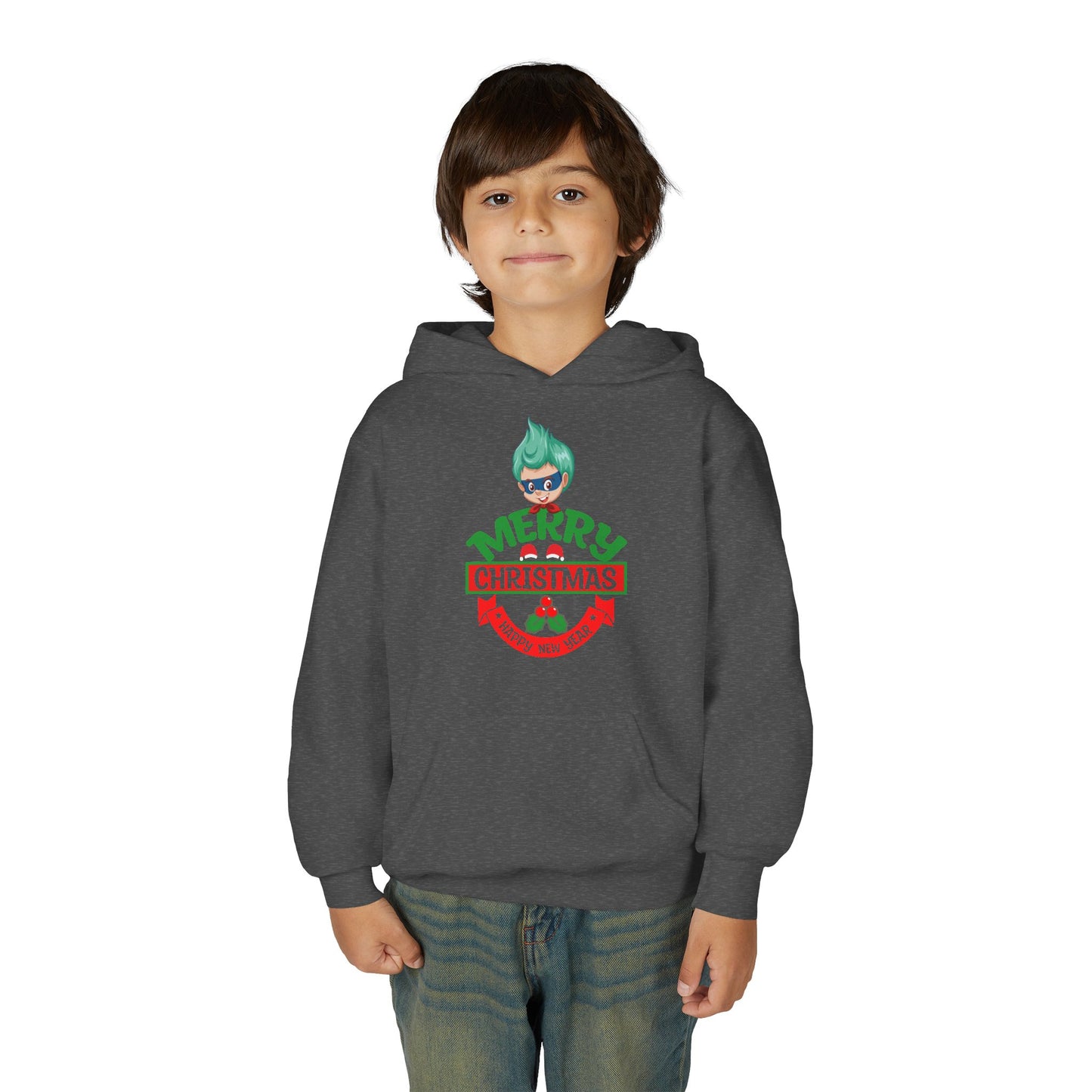Youth Heavy Blend Hooded Sweatshirt - Merry chridtmas from super kiddo