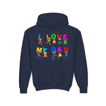 Youth Heavy Blend Hooded Sweatshirt - Kids showing i love my Dad Printify