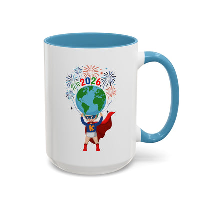 Accent Coffee Mug - Super kiddo holding globe - [[{"value":"Wonderwear Kid"}]]