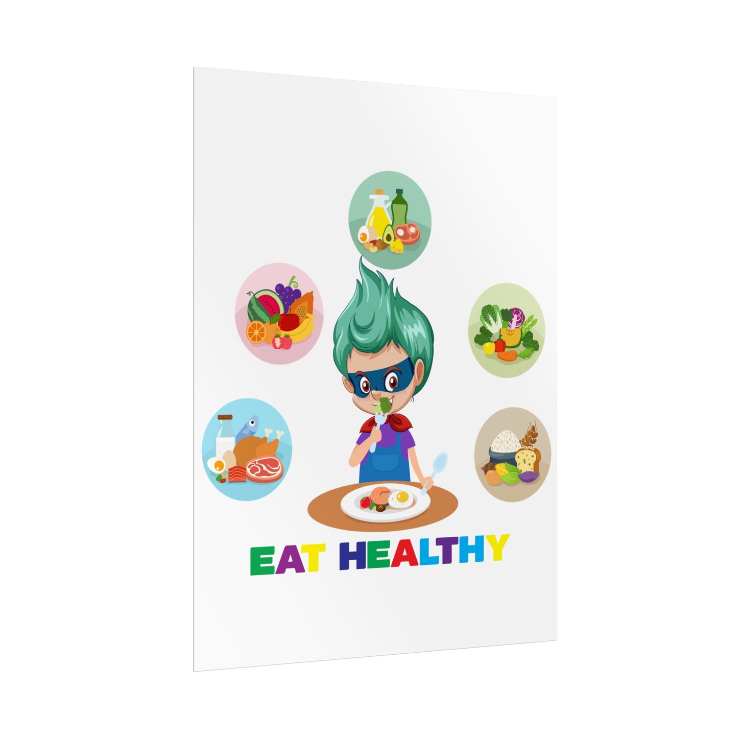 Rolled Posters - Supper kiddo showing healthy food to eat - [[{"value":"Wonderwear Kid"}]]