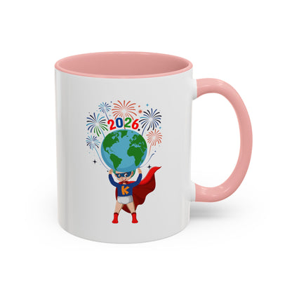 Accent Coffee Mug - Super kiddo holding globe - [[{"value":"Wonderwear Kid"}]]