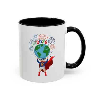 Accent Coffee Mug - Super kiddo holding globe - [[{"value":"Wonderwear Kid"}]]