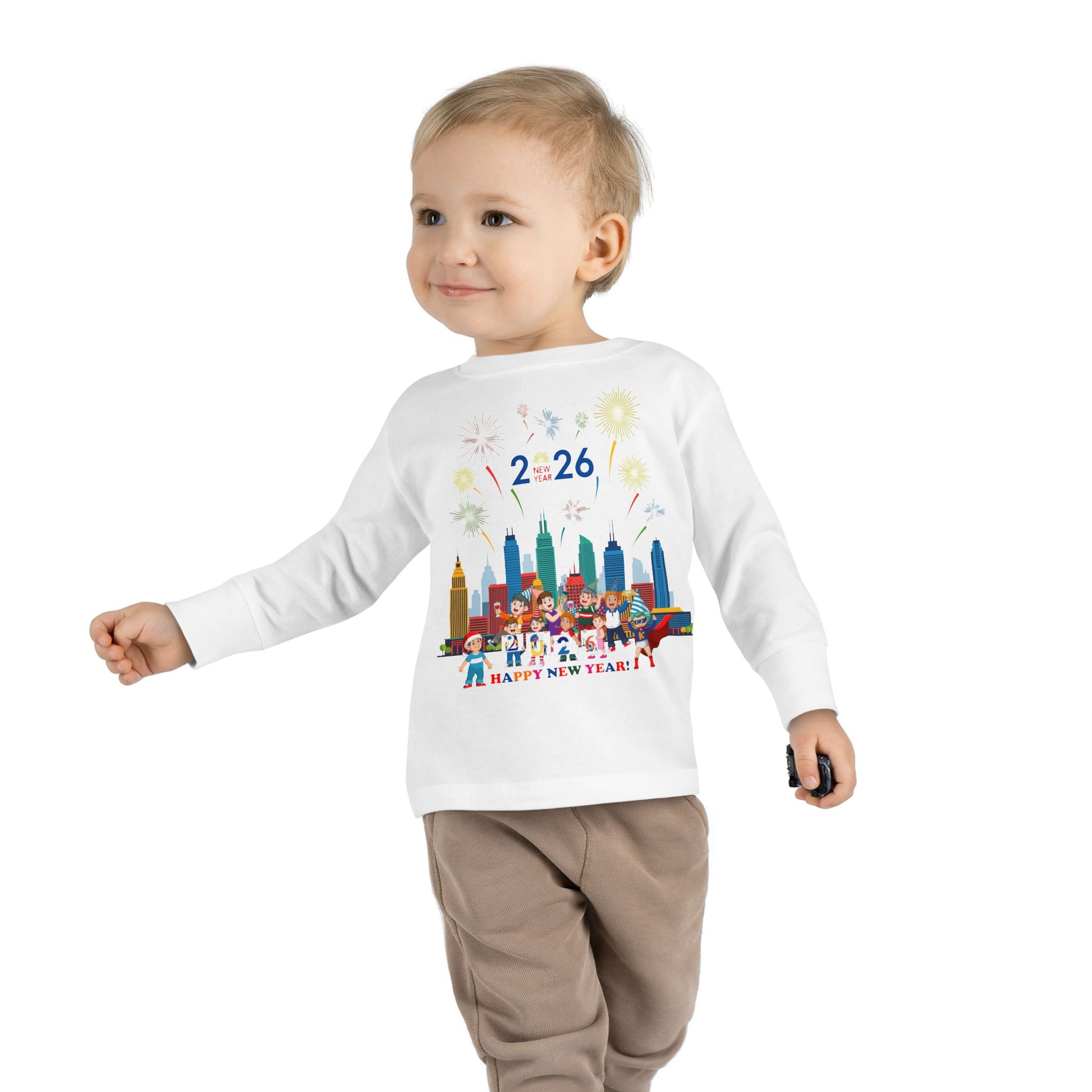 Toddler Long Sleeve Tee - Happy new year with fireworks - [[{"value":"Wonderwear Kid"}]]