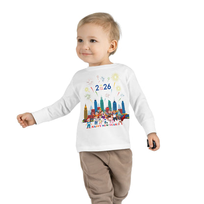 Toddler Long Sleeve Tee - Happy new year with fireworks - [[{"value":"Wonderwear Kid"}]]