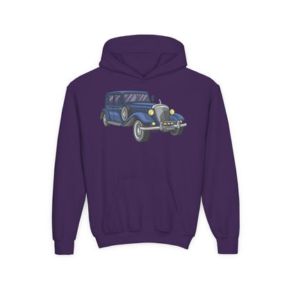 Youth Heavy Blend Hooded Sweatshirt -  vintage retro car Printify