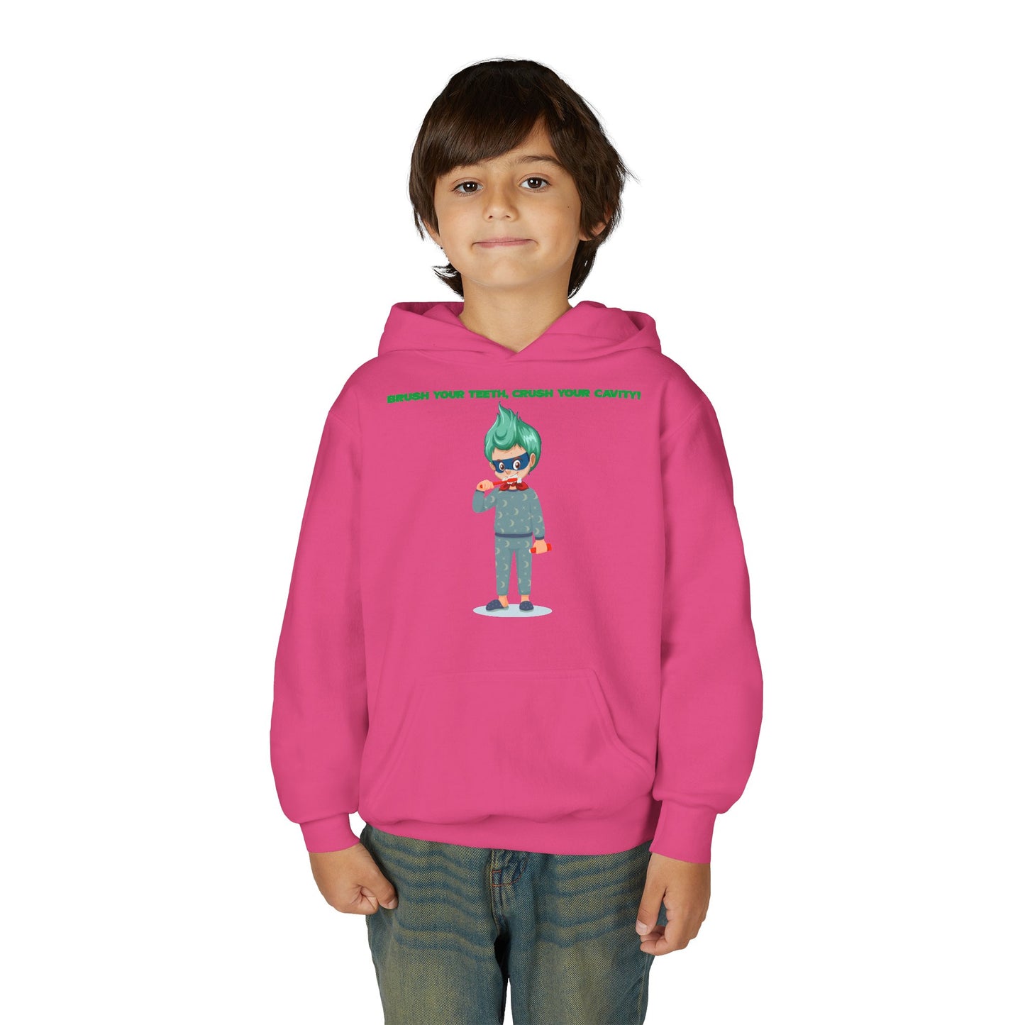 Youth Heavy Blend Hooded Sweatshirt - Super kiddo brushing teeth