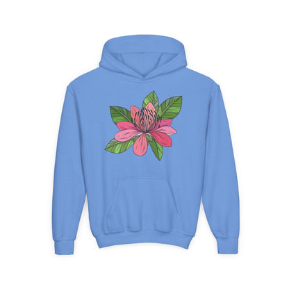 Youth Heavy Blend Hooded Sweatshirt -  Pink flower Printify