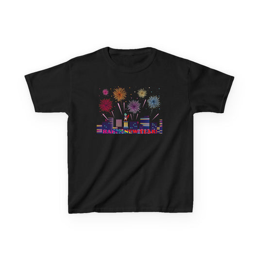Kids Heavy Cotton™ Tee - Super kiddo with fireworks with text - [[{"value":"Wonderwear Kid"}]]