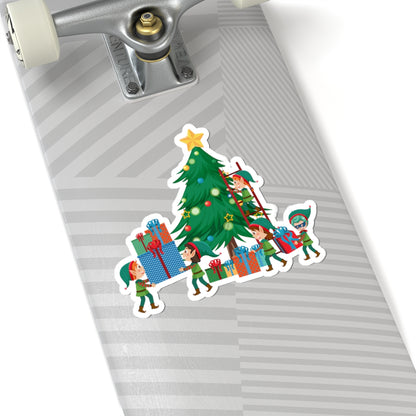 Kiss-Cut Stickers - Super kiddo putting gifts on christmas tree - [[{"value":"Wonderwear Kid"}]]