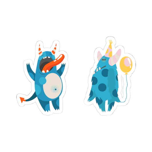 Kiss-Cut Vinyl Decals - Blue monsters in action Printify