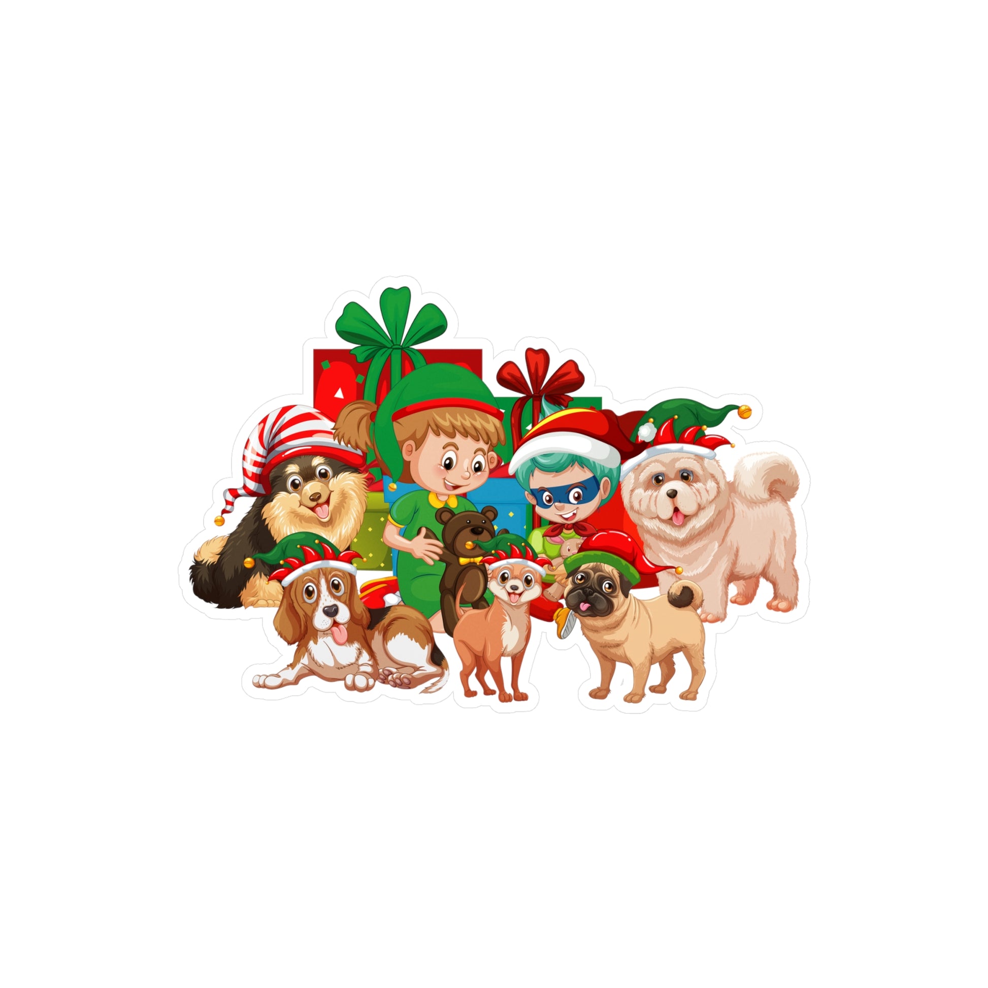 Christmas Kiss-Cut Vinyl Decals – Christmas with super kiddo pet friends without text - [[{"value":"Wonderwear Kid"}]]
