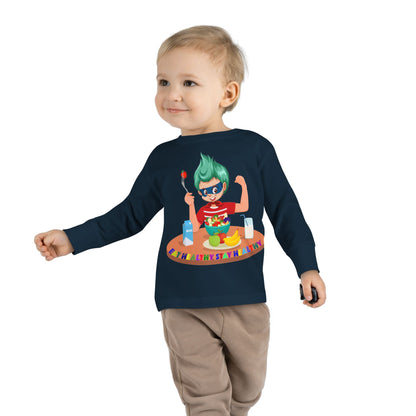 Toddler Long Sleeve Tee - super kiddo eating healthy food - [[{"value":"Wonderwear Kid"}]]