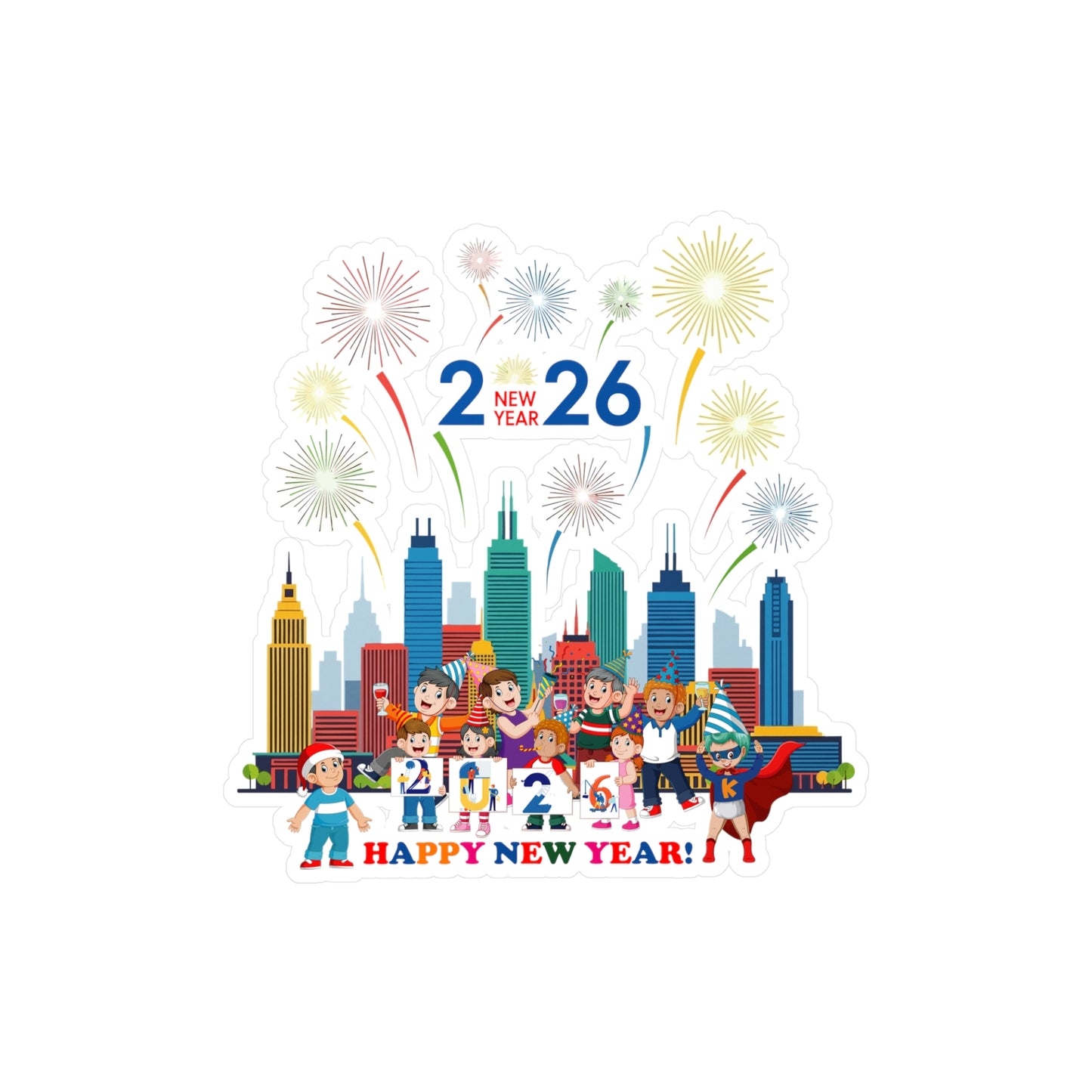 Christmas Kiss-Cut Vinyl Decals – Happy new year with fireworks - [[{"value":"Wonderwear Kid"}]]