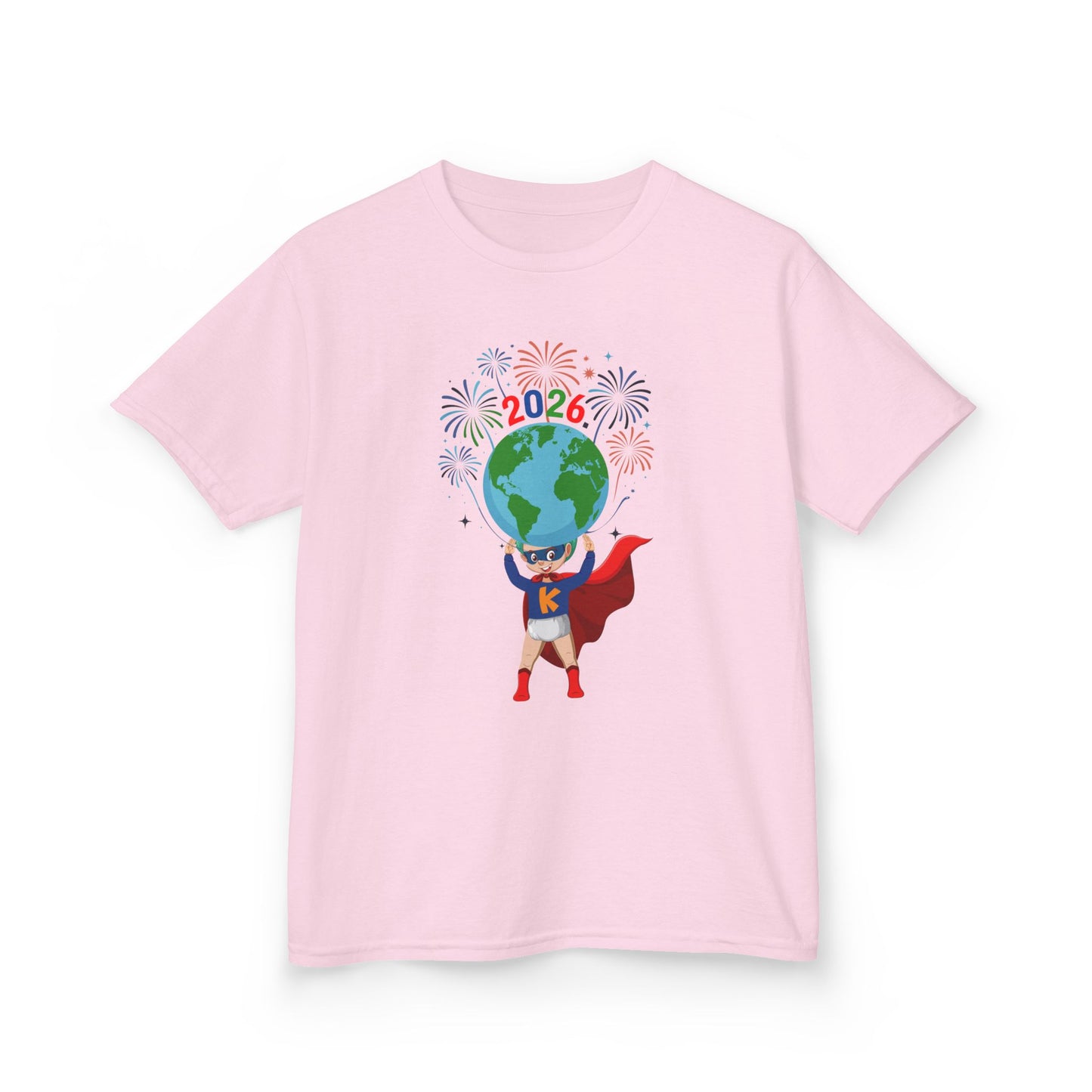 Kids Heavy Cotton™ Tee - Super kiddo holding globe - [[{"value":"Wonderwear Kid"}]]