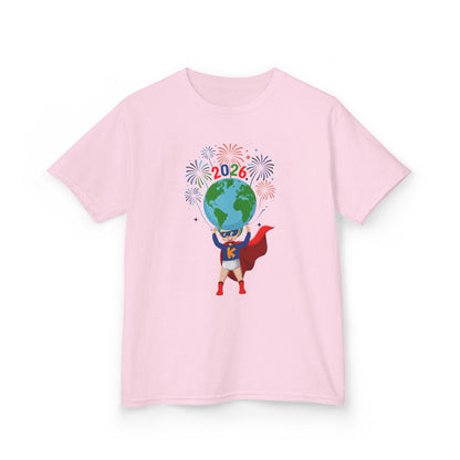 Kids Heavy Cotton™ Tee - Super kiddo holding globe - [[{"value":"Wonderwear Kid"}]]