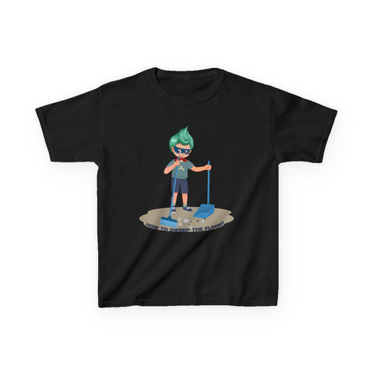 Kids Heavy Cotton™ Tee - Super kiddo sweeping floor - [[{"value":"Wonderwear Kid"}]]