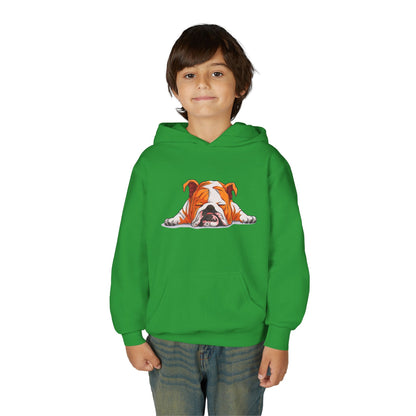 Youth Heavy Blend Hooded Sweatshirt -  Sleeping english bulldog Printify