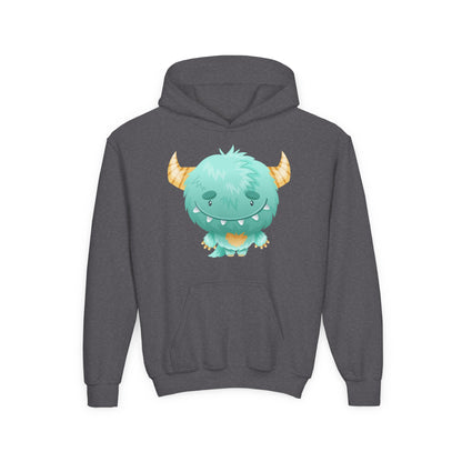Youth Heavy Blend Hooded Sweatshirt - Cute green baby monster Printify