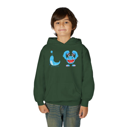 Youth Heavy Blend Hooded Sweatshirt - Joyful happy monsters Printify