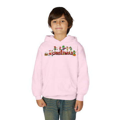 Youth Heavy Blend Hooded Sweatshirt - Christmas with santa claus and friends - [[{"value":"Wonderwear Kid"}]]