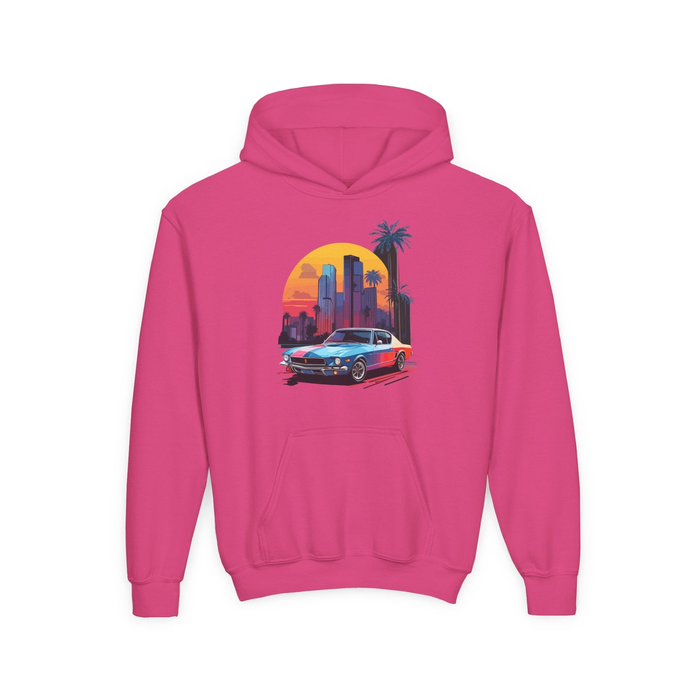 Youth Heavy Blend Hooded Sweatshirt - Vintage Car Sunset