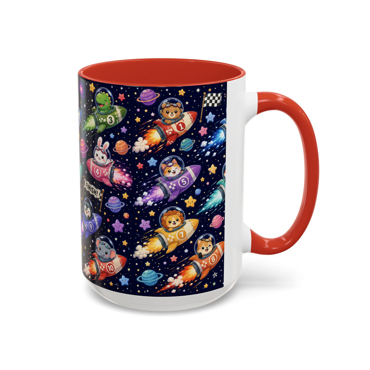 Accent Coffee Mug (11/15 oz) - Kawaii Cosmic Animal Rocket Race