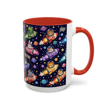 Accent Coffee Mug (11/15 oz) - Kawaii Cosmic Animal Rocket Race