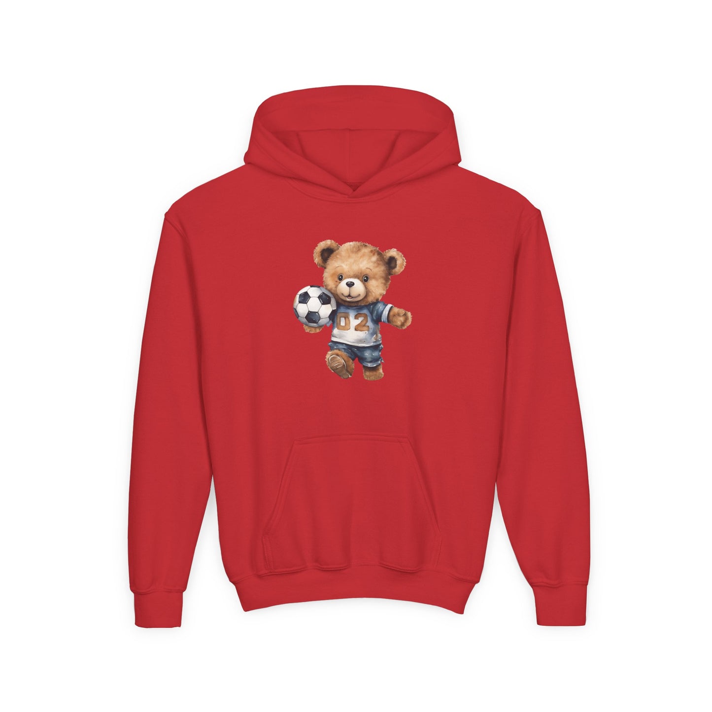Youth Heavy Blend Hooded Sweatshirt - Adorable Soccer Bear