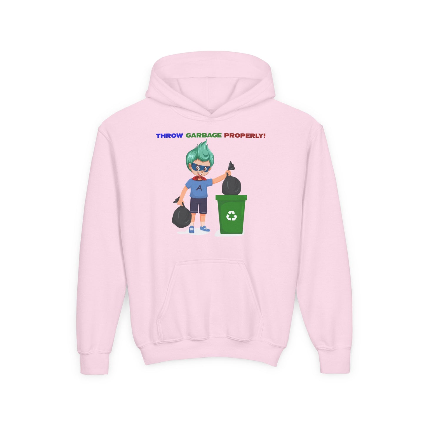 Youth Heavy Blend Hooded Sweatshirt - Super kiddo taking trash out
