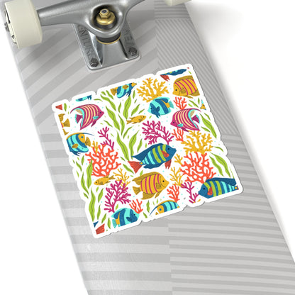 Kiss-Cut Vinyl Decals - Colorful tropical corals and fishes Printify
