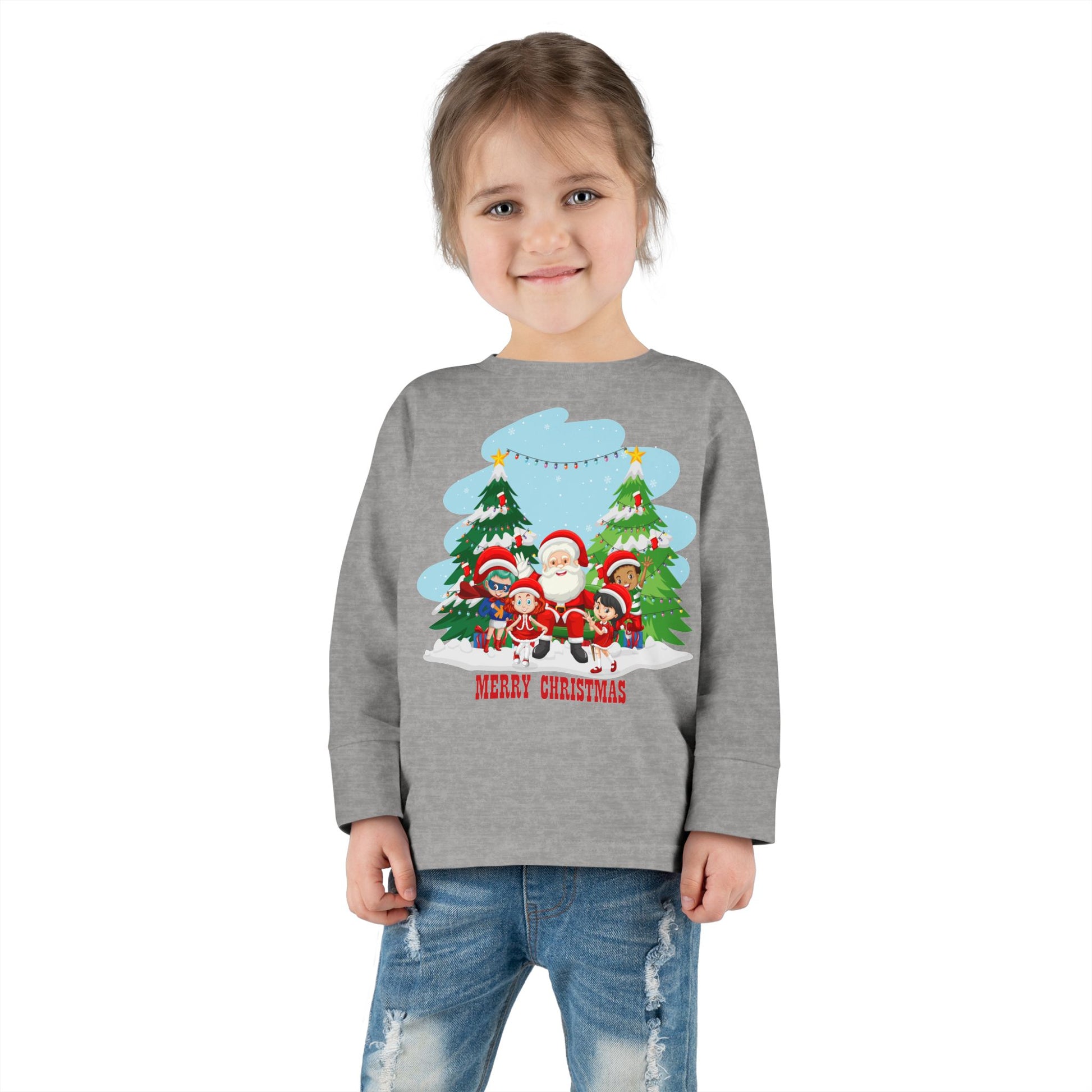 Toddler Long Sleeve Tee - Super kiddo with santa claus Merry christmas - [[{"value":"Wonderwear Kid"}]]