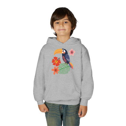 Youth hoodie with vibrant toucan bird design Printify