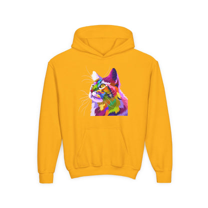 Youth hoodie with adorable cat design Printify