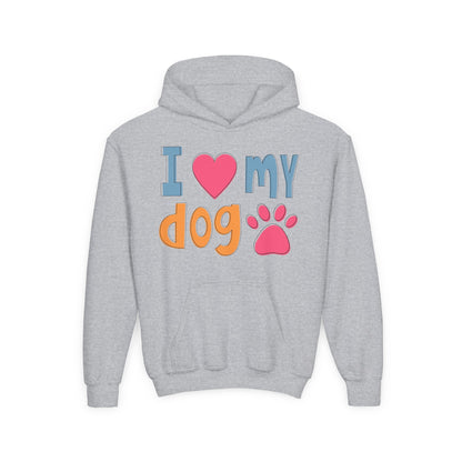 Youth Heavy Blend Hooded Sweatshirt - I love my dog Printify