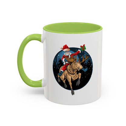 Accent Coffee Mug - Super kiddo riding a reindeer - [[{"value":"Wonderwear Kid"}]]