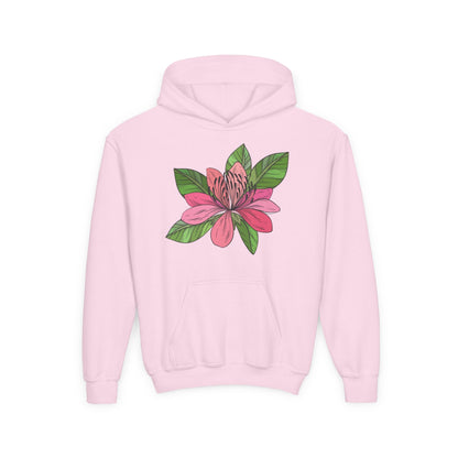 Youth Heavy Blend Hooded Sweatshirt -  Pink flower Printify