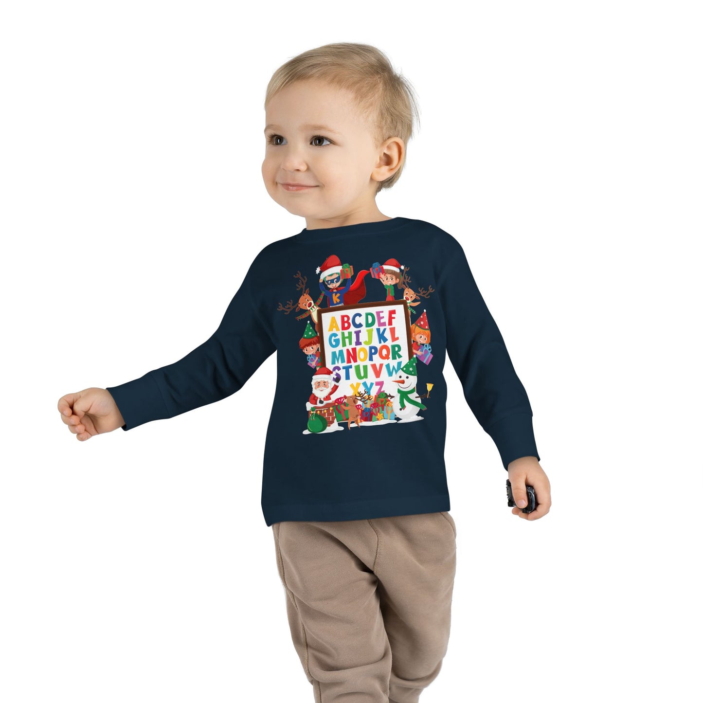 Toddler Long Sleeve Tee - Christmas alphabet with super kiddo - [[{"value":"Wonderwear Kid"}]]