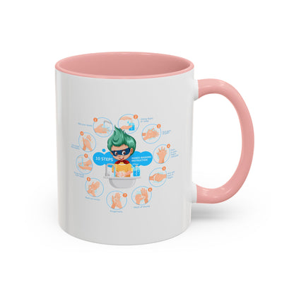 Accent Coffee Mug - Super kiddo hand washing steps - [[{"value":"Wonderwear Kid"}]]
