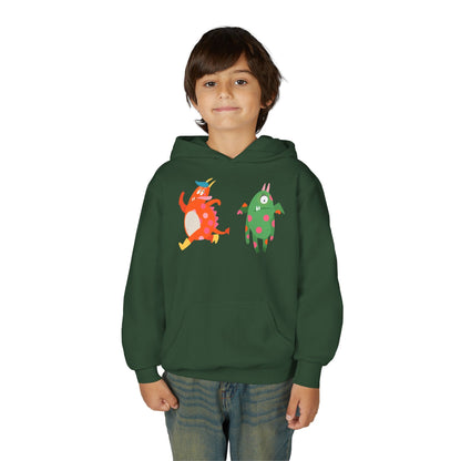 Youth Heavy Blend Hooded Sweatshirt - Monsters in action Printify